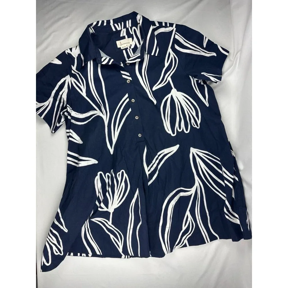 Anthropologie The Pollie Mini Dress Womens Large/P Short Sleeve Swing Tunic Flor - Picture 2 of 7